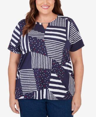 Plus Size Stars And Stripes Split Neck Tee Product Image