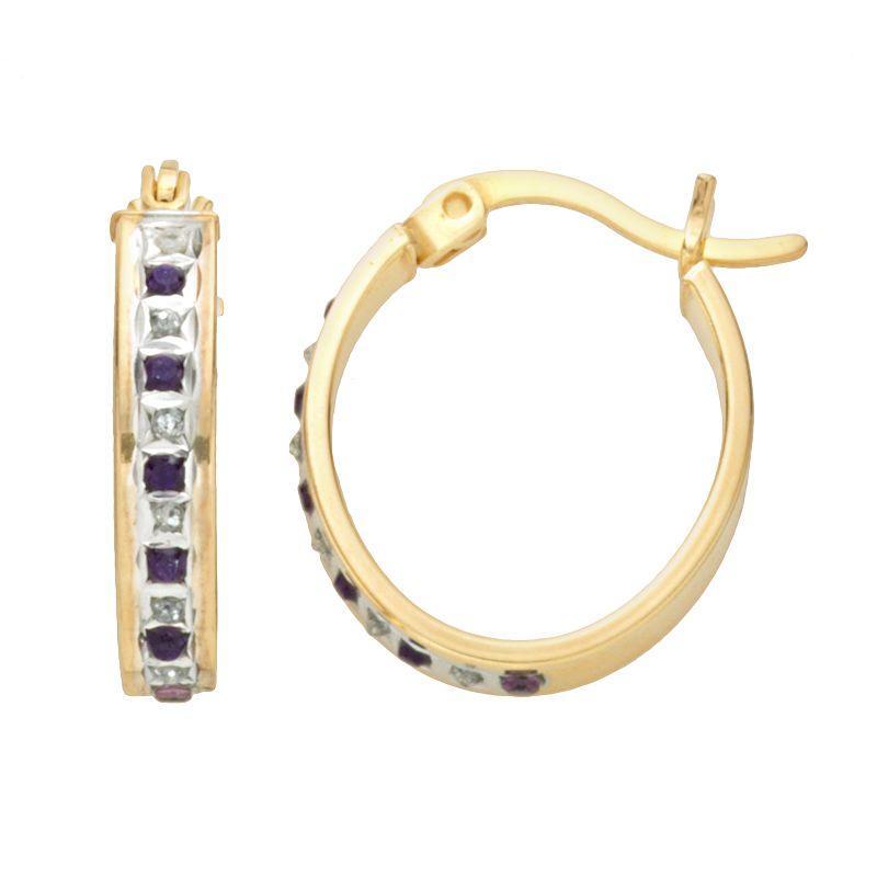 18k Gold-Over-Silver Amethyst and Diamond Accent Oval Hoop Earrings, Womens, Purple Product Image