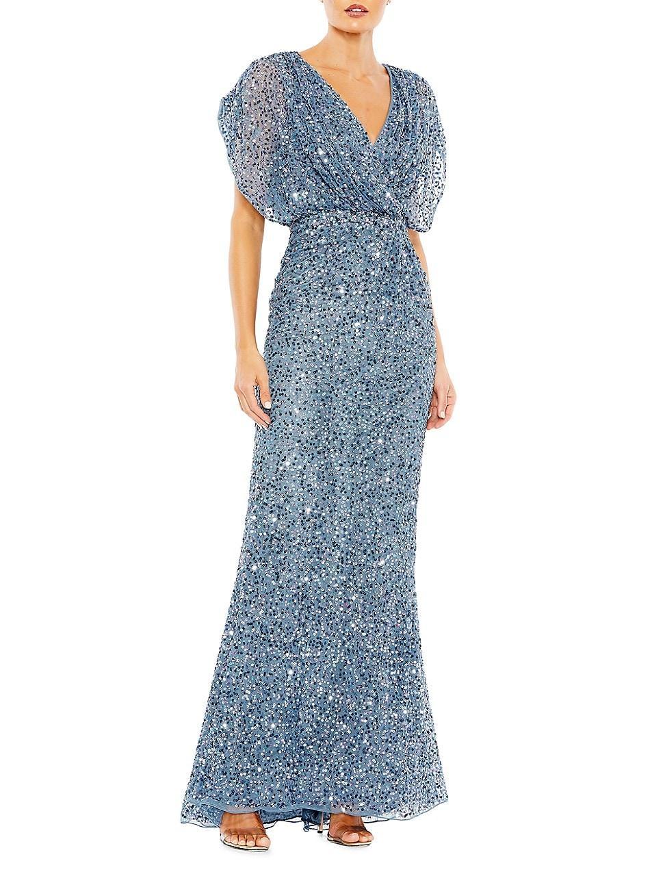 Mac Duggal Sequin Draped Sleeve V-Neck Gown Product Image