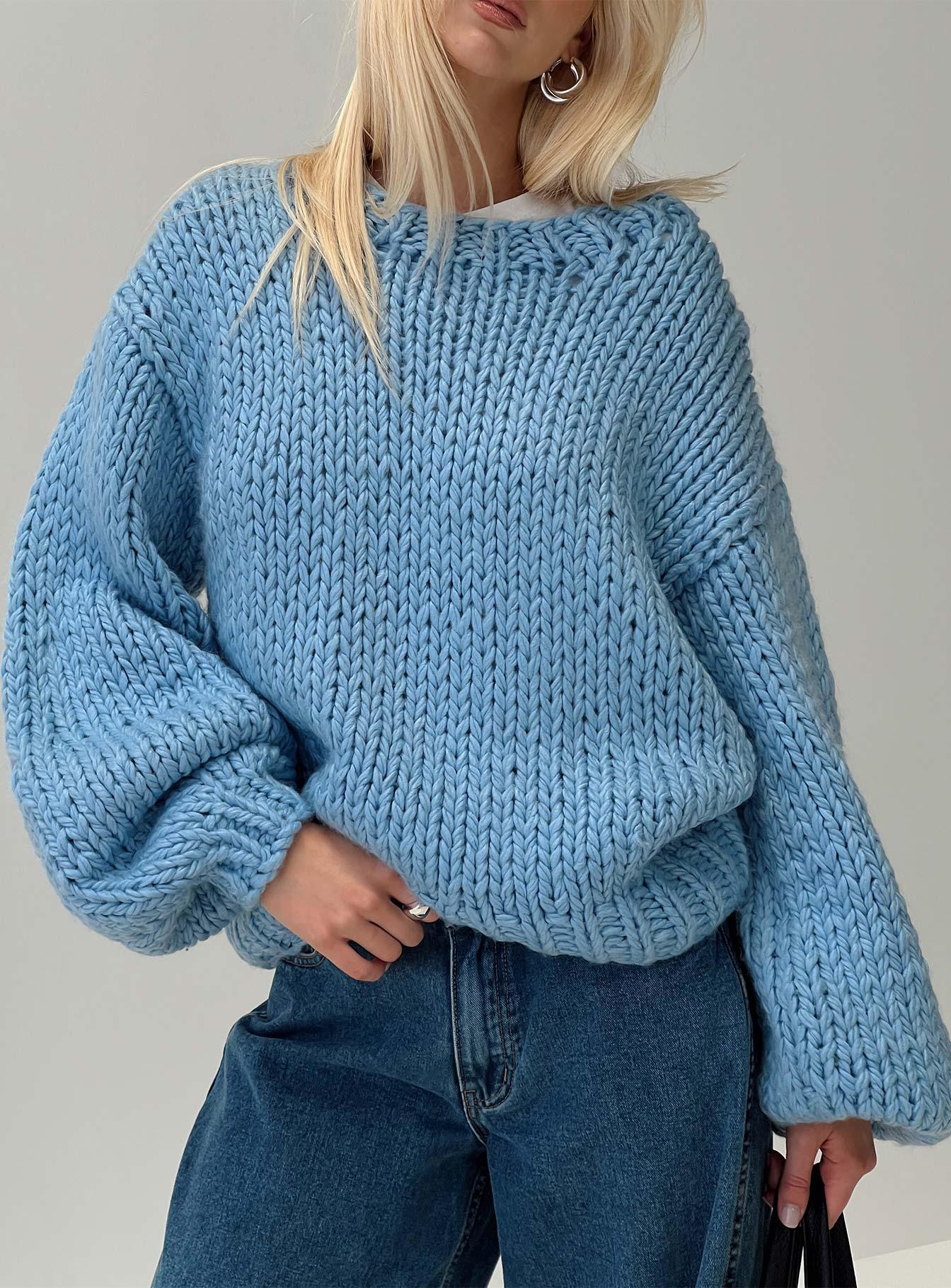 Arrowtown Hand Knit Sweater Blue Product Image