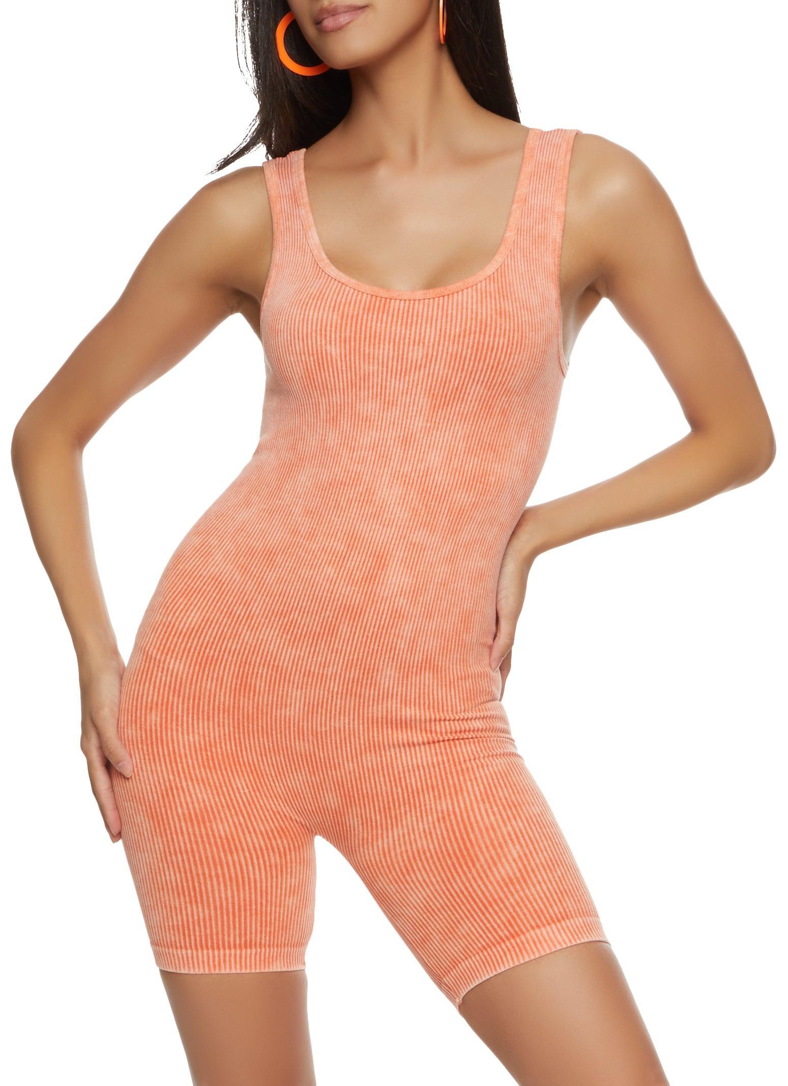 Womens Seamless Rib Knit Scoop Neck Romper Product Image