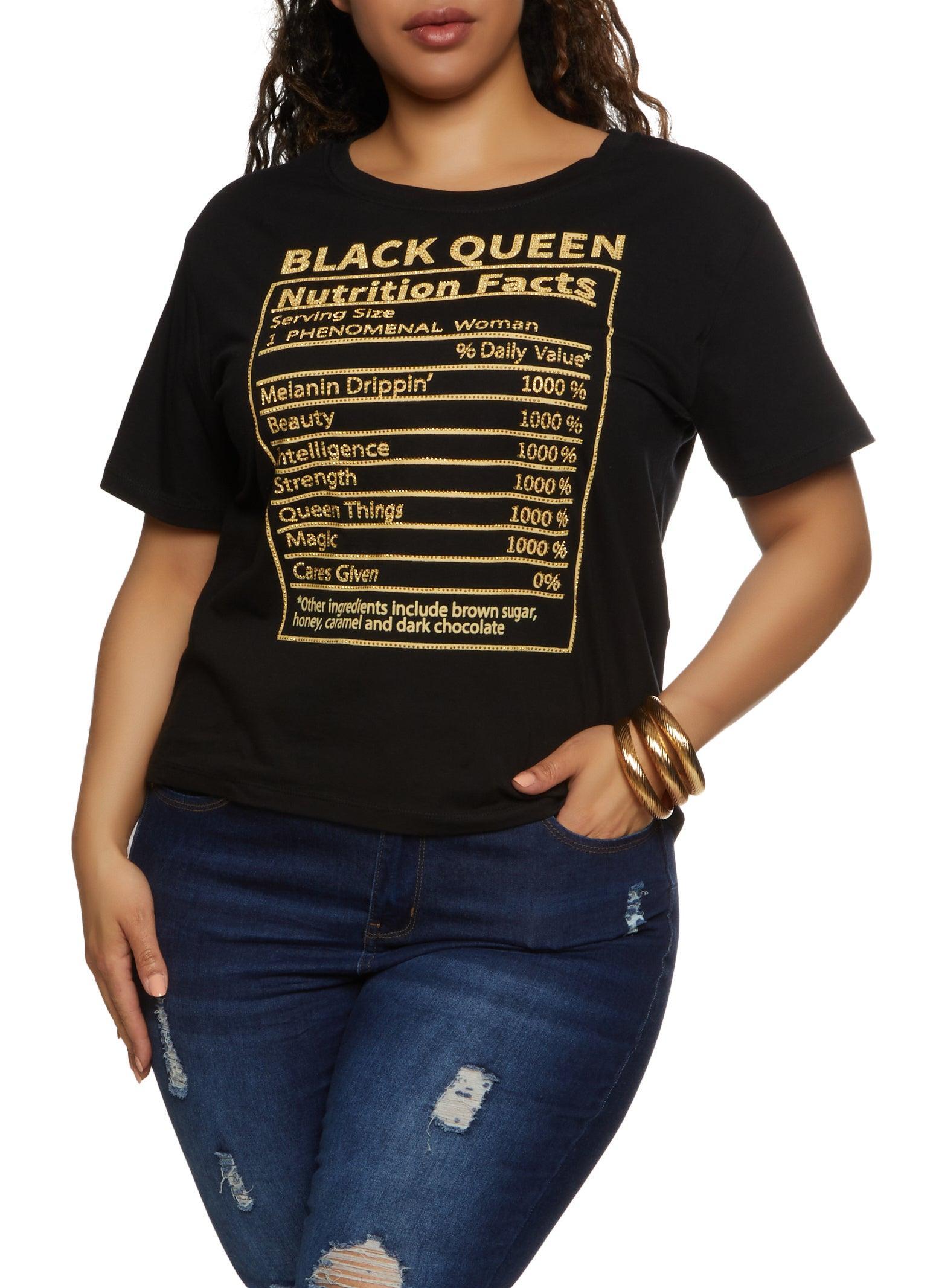 Womens Plus Size Black Queen Rhinestone Graphic Tee Product Image