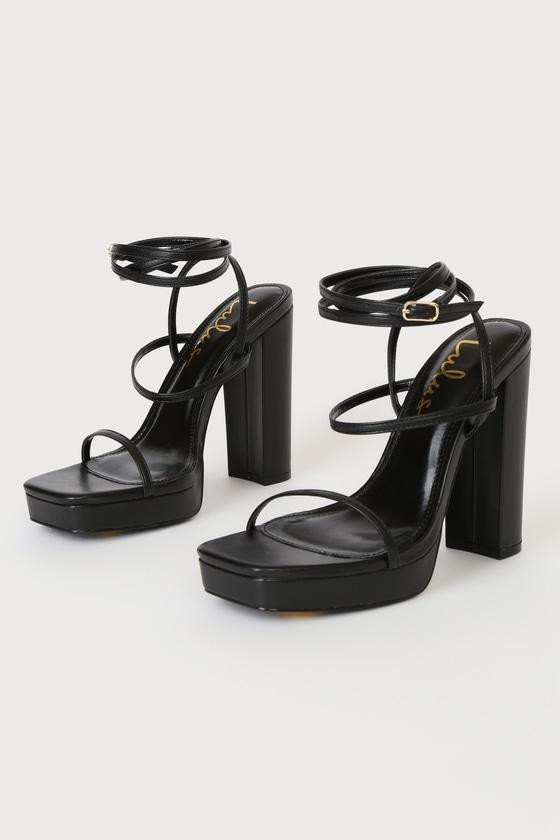 Sygole Black Platform Ankle Wrap High Heel Sandals Product Image