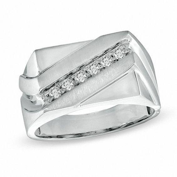 Men's 1/4 CT. T.w. Diamond Slant Ring in 10K White Gold Product Image