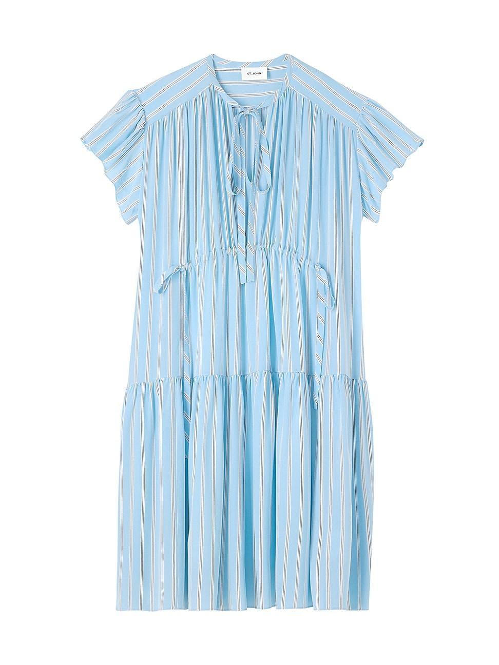 Womens Tiered Silk Drawstring Dress Product Image