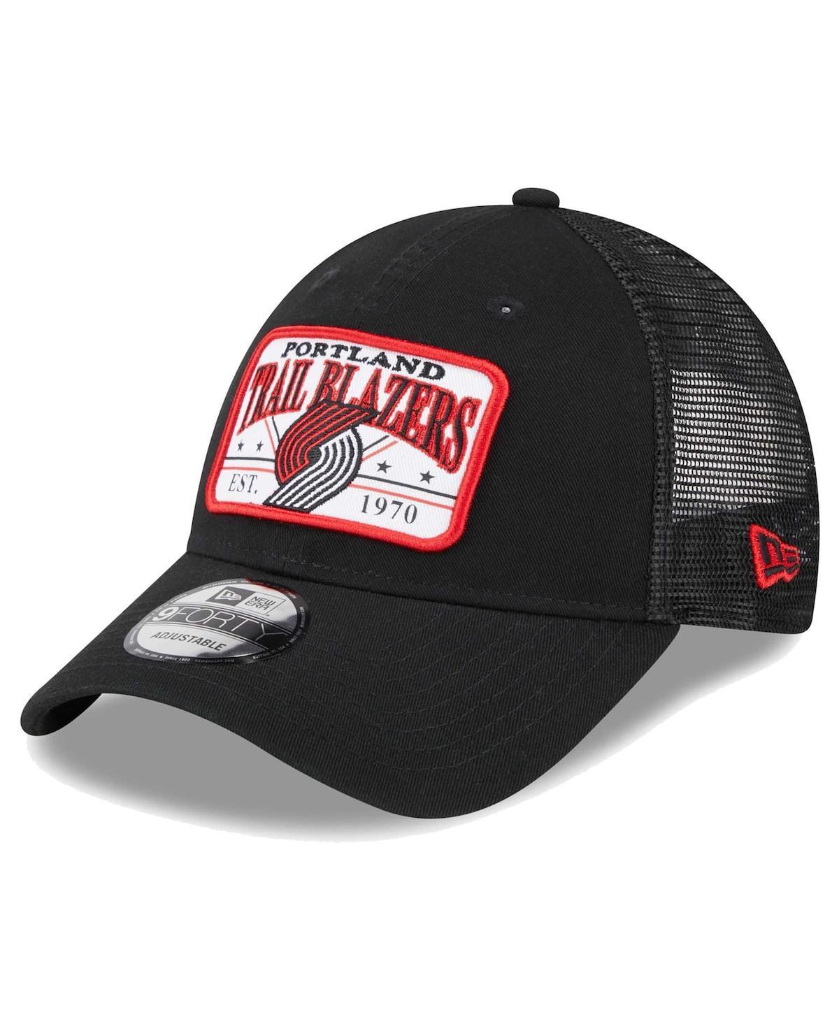 Mens New Era Black Portland Trail Blazers Plate Oversized Patch Trucker 9FORTY Adjustable Hat Product Image