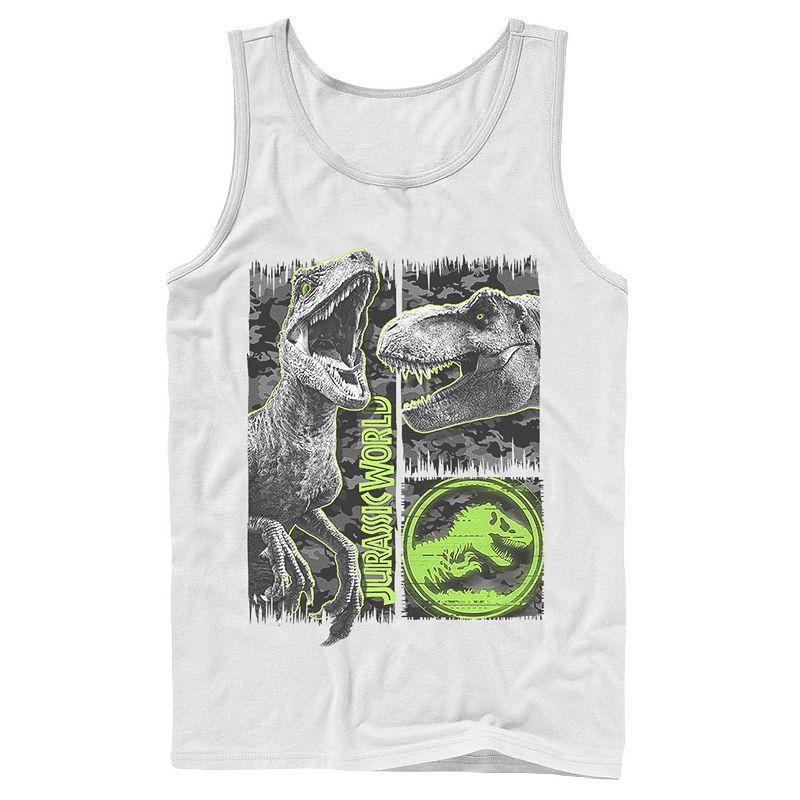 Mens Jurassic World Two Raptor T-Rex Camo Scratch Tank Top Product Image