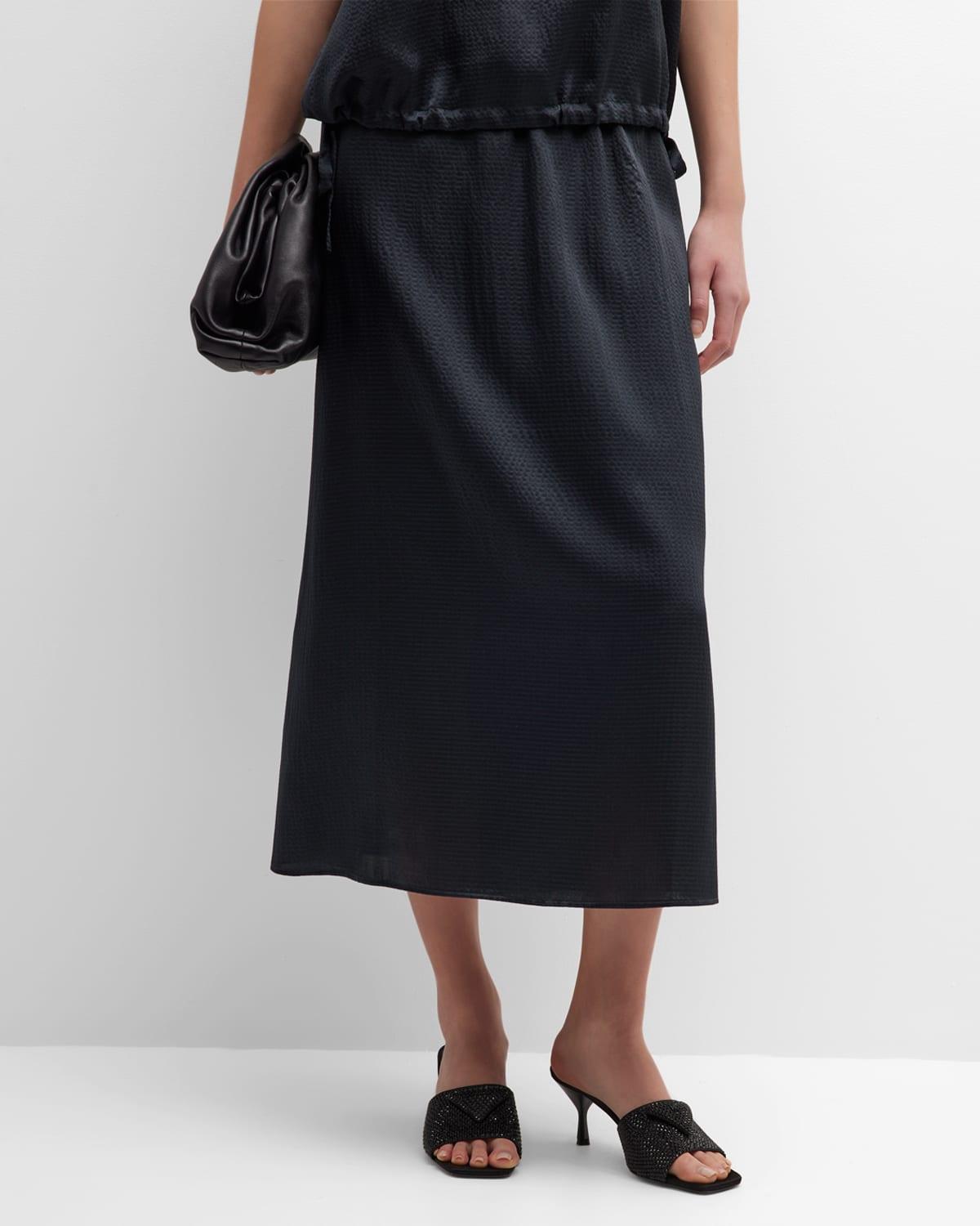 A-Line Hammered Cotton-Silk Midi Skirt Product Image