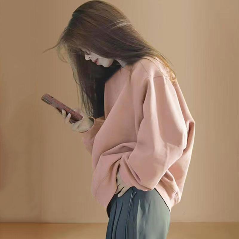 Round Neck Plain Oversized Sweatshirt Product Image