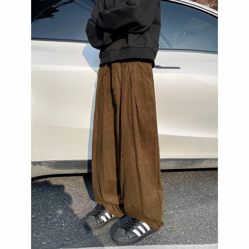 High-Waist Loose Fit Straight Leg Corduroy Pants Product Image