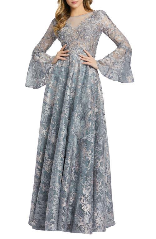 Womens Vine Sequined Jacquard Bell-Sleeve Gown Product Image