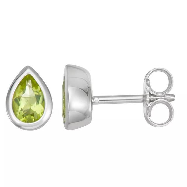 Sterling Silver Peridot Teardrop Stud Earrings, Womens, Silver Tone Product Image