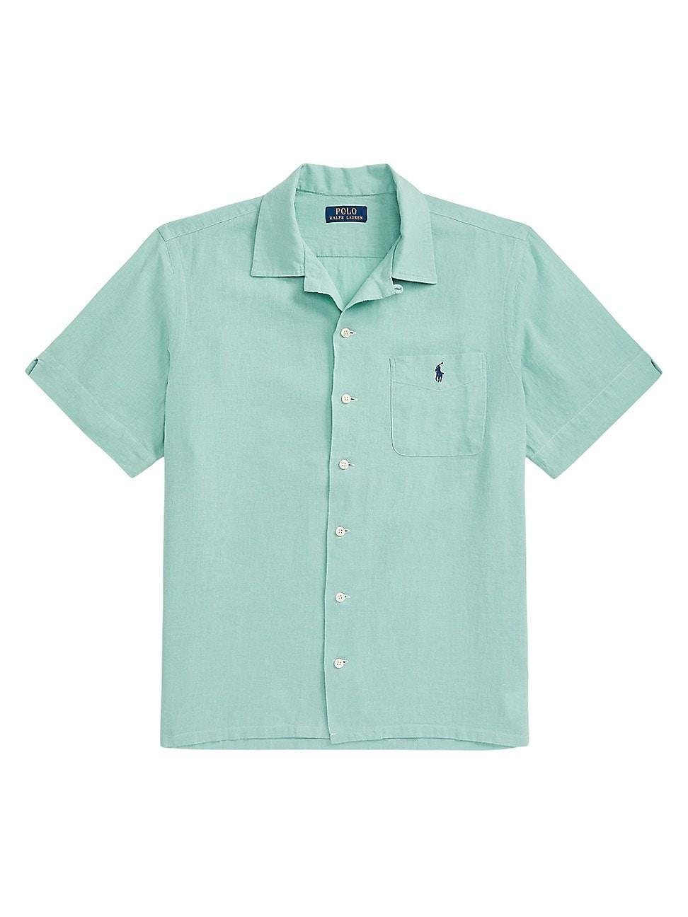 Men's Classic-fit Linen-cotton Camp Shirt In Beach Royal Product Image