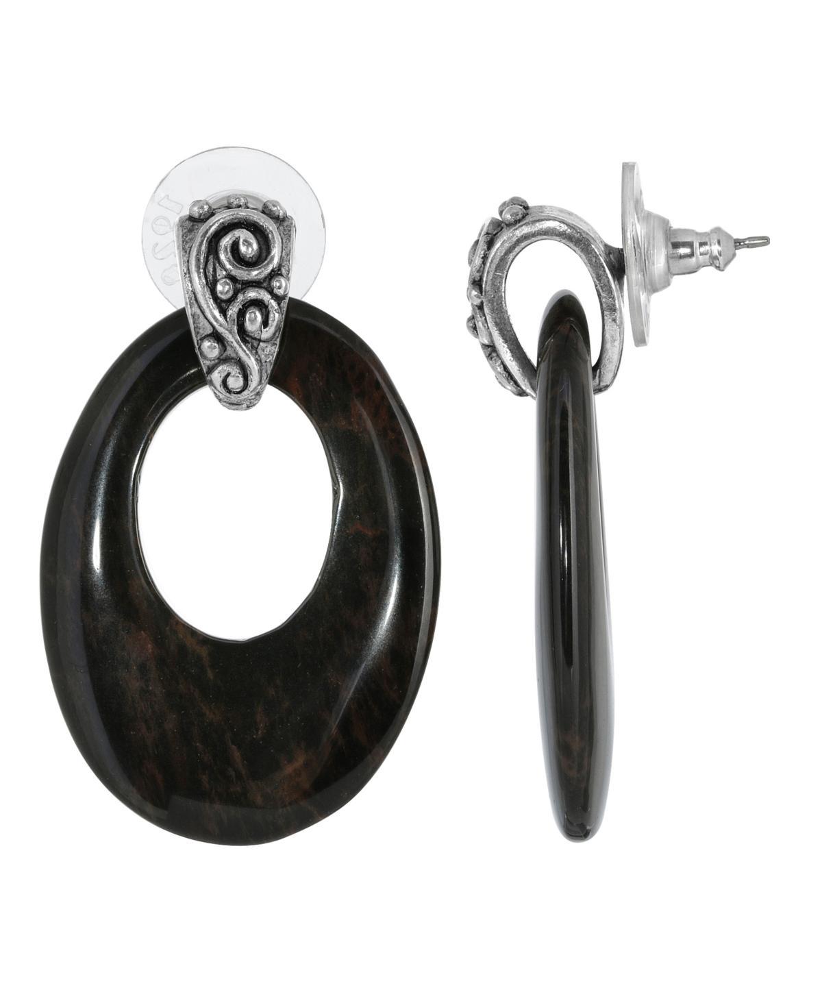 1928 Pewter Stone Oval Doorknocker Drop Earrings, Womens, Brown Product Image