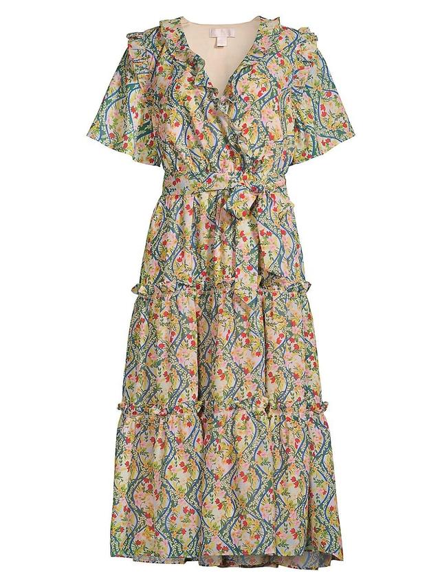 Womens Chiffon Floral Surplice Midi-Dress Product Image