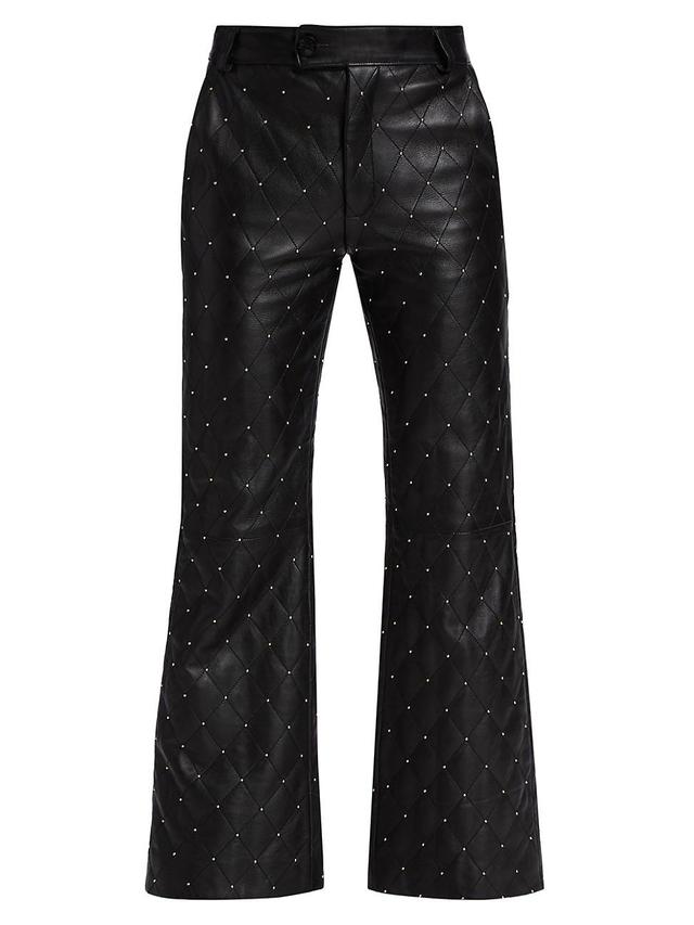 Mens Studded Quilted Flare Leather Trousers Product Image