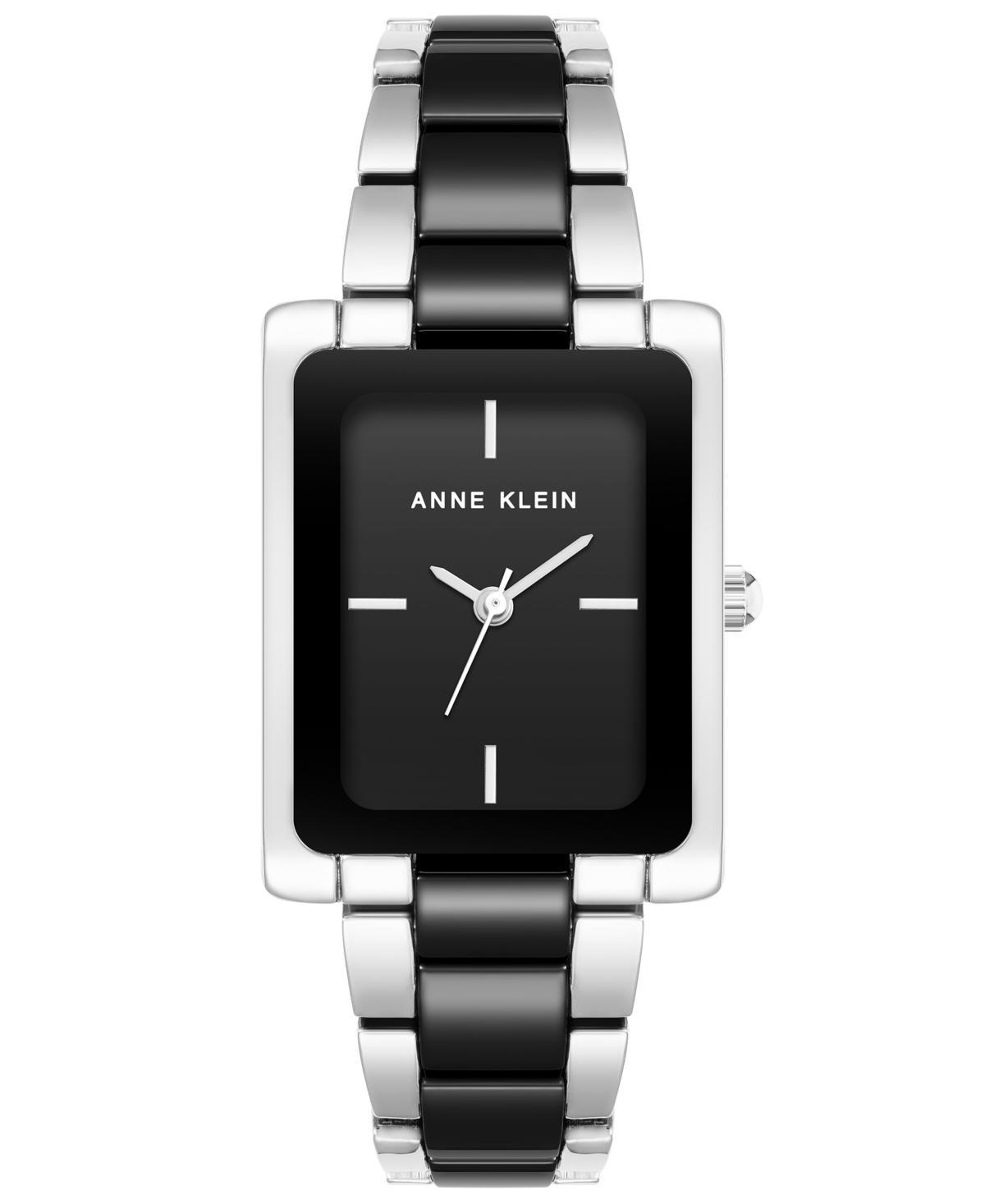 Anne Klein Womens Three-Hand Quartz Silver-Tone Alloy Ceramic Bracelet Watch, 24mm - Silver-Tone, Black Product Image