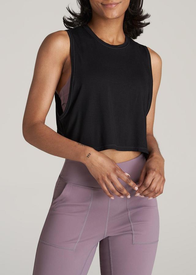 Athletic Cropped Muscle Tank Top for Tall Women in Black Female Product Image