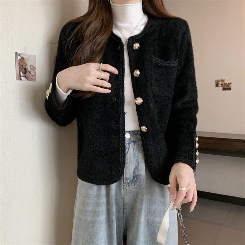 Long Sleeve Round Neck Button Up Blazer Product Image