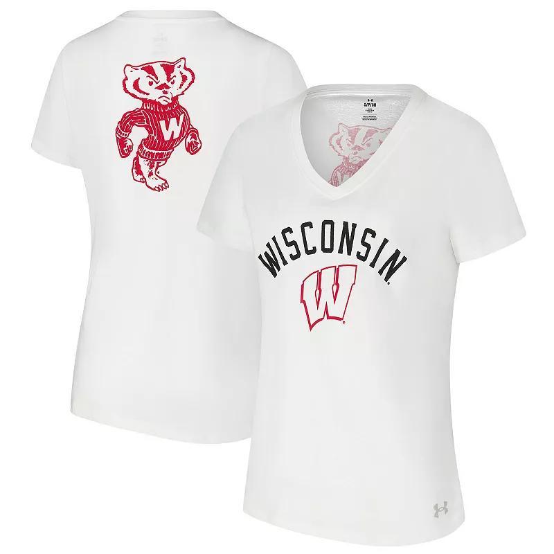 Womens Under Armour Wisconsin Badgers Logo V-Neck T-Shirt Product Image