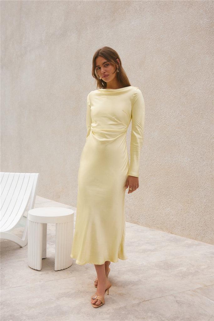 Forget Me Not Satin Maxi Dress Butter Product Image