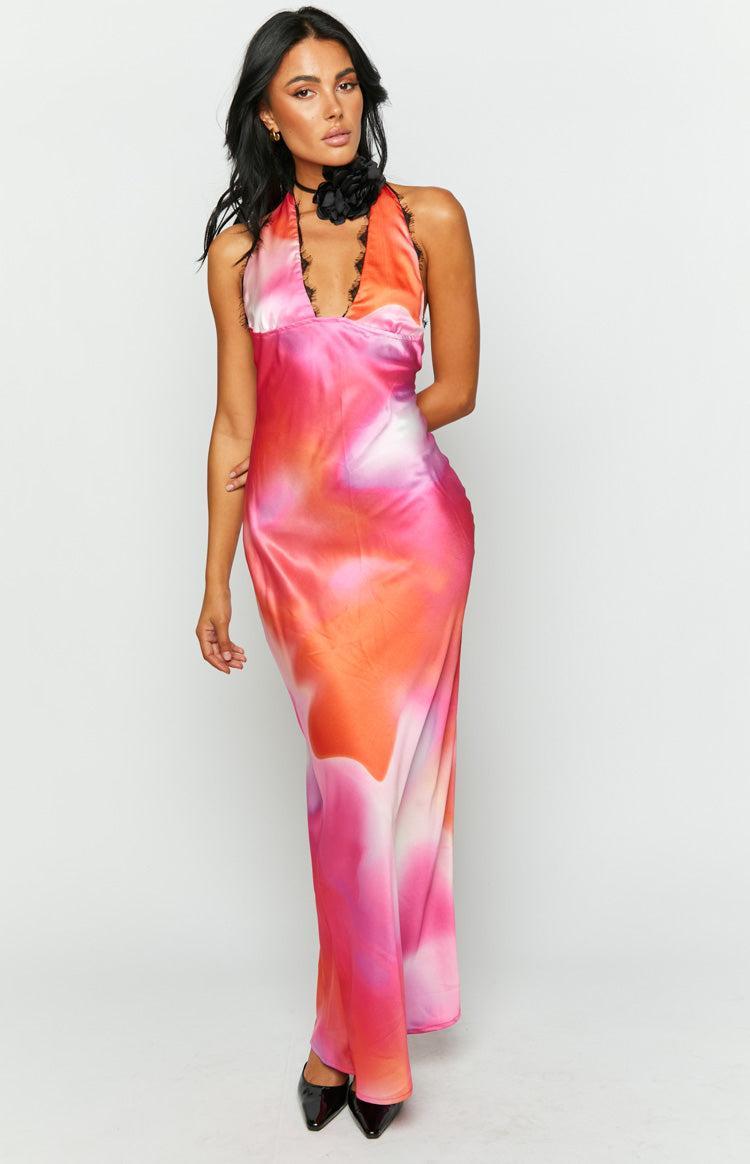 Valletta Pink Print Halter Neck Maxi Dress Product Image