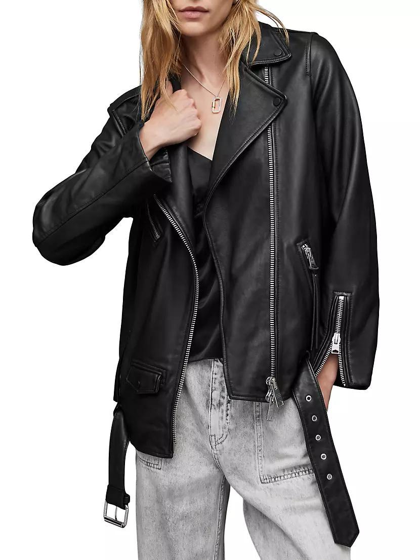 Billie Relaxed Leather Biker Jacket Product Image