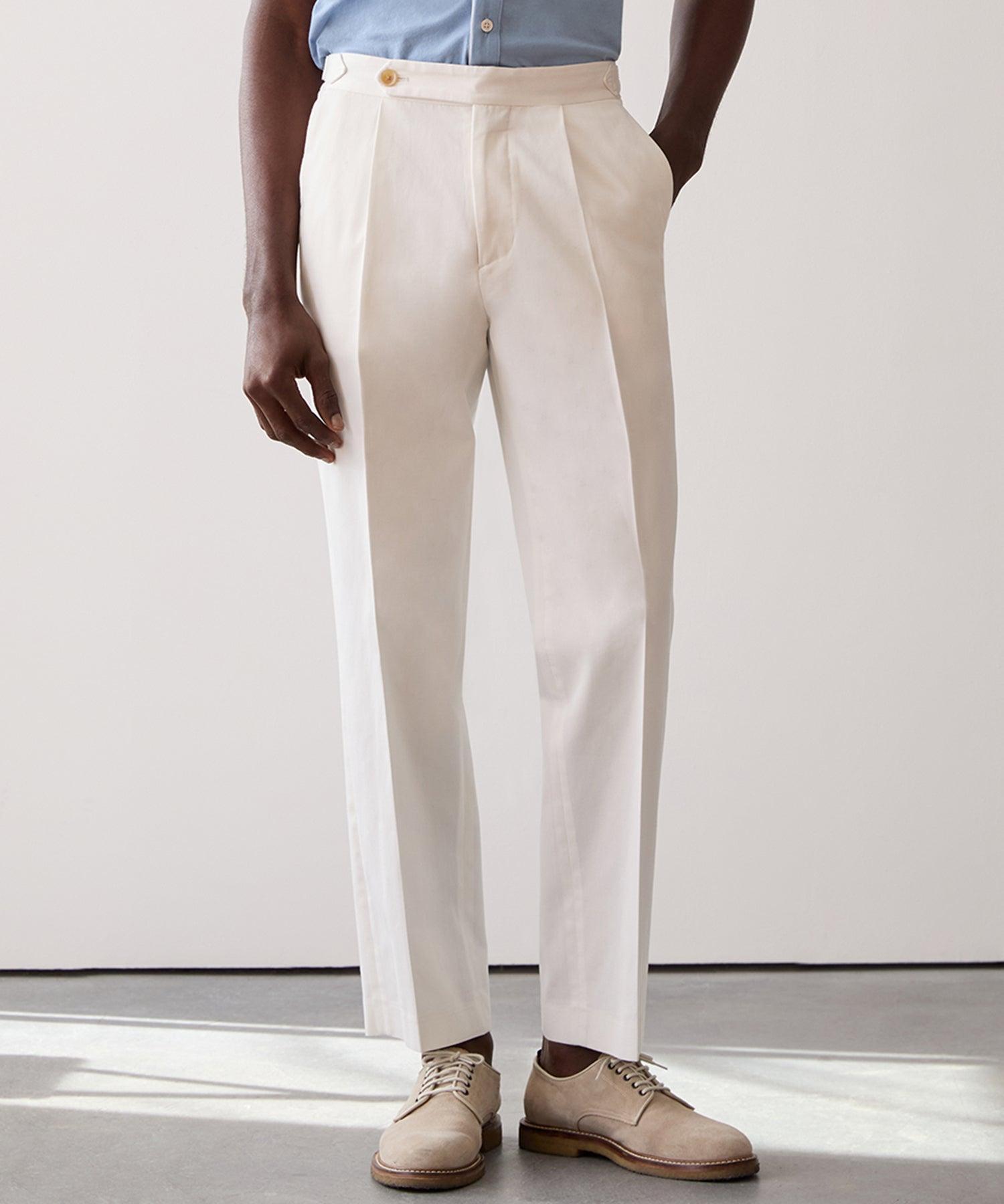 Lightweight Cotton Side Tab Trouser in White Product Image