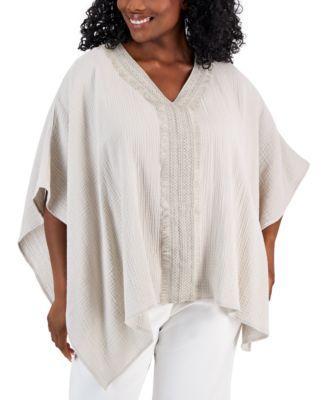 Plus Size Lace-Trim Textured Poncho, Created for Macy's Product Image