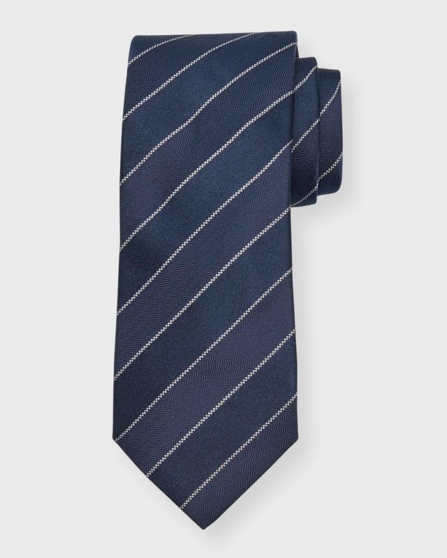 Mens Double Stripe Silk-Cotton Tie Product Image