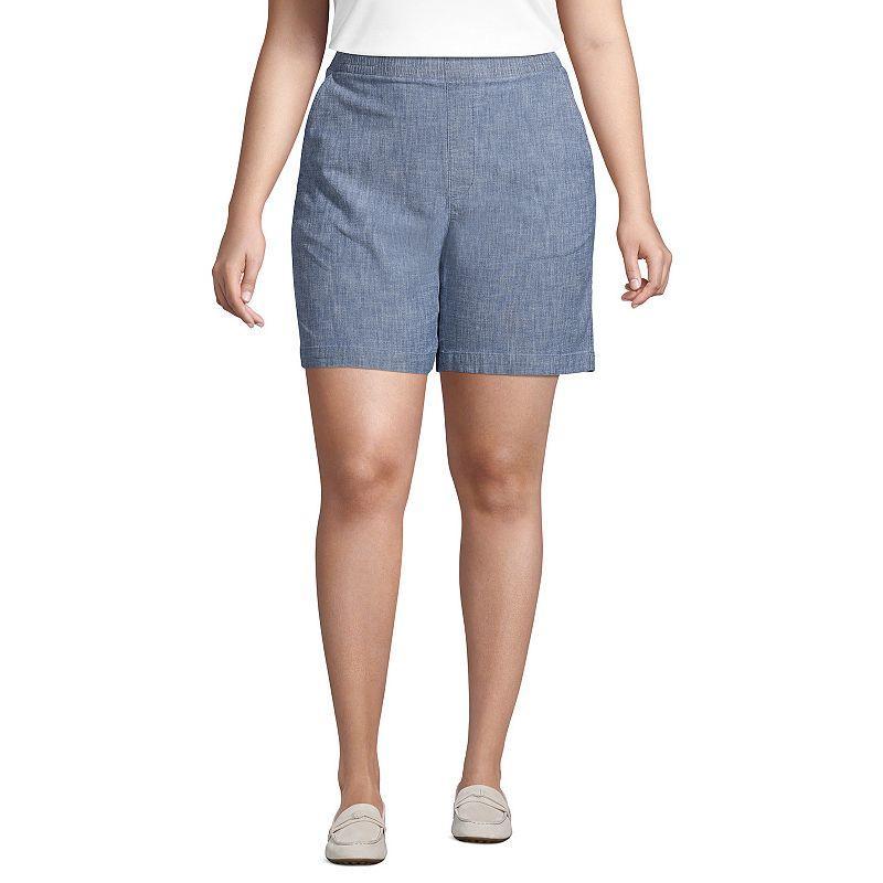 Plus Size Lands End Pull-On Chino Shorts, Womens Blue Product Image