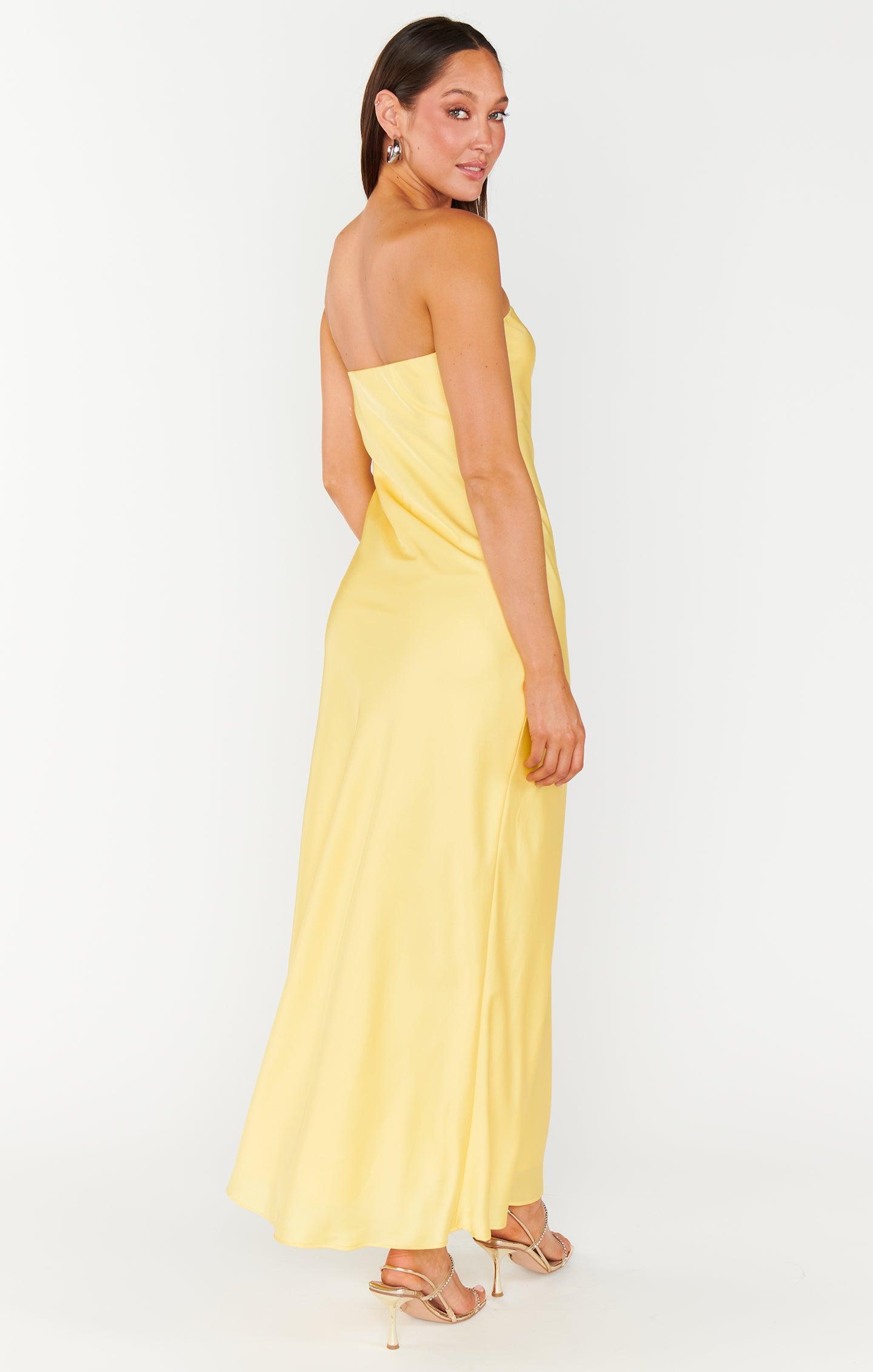 Taylor Tube Dress ~ Yellow Luxe Satin Product Image