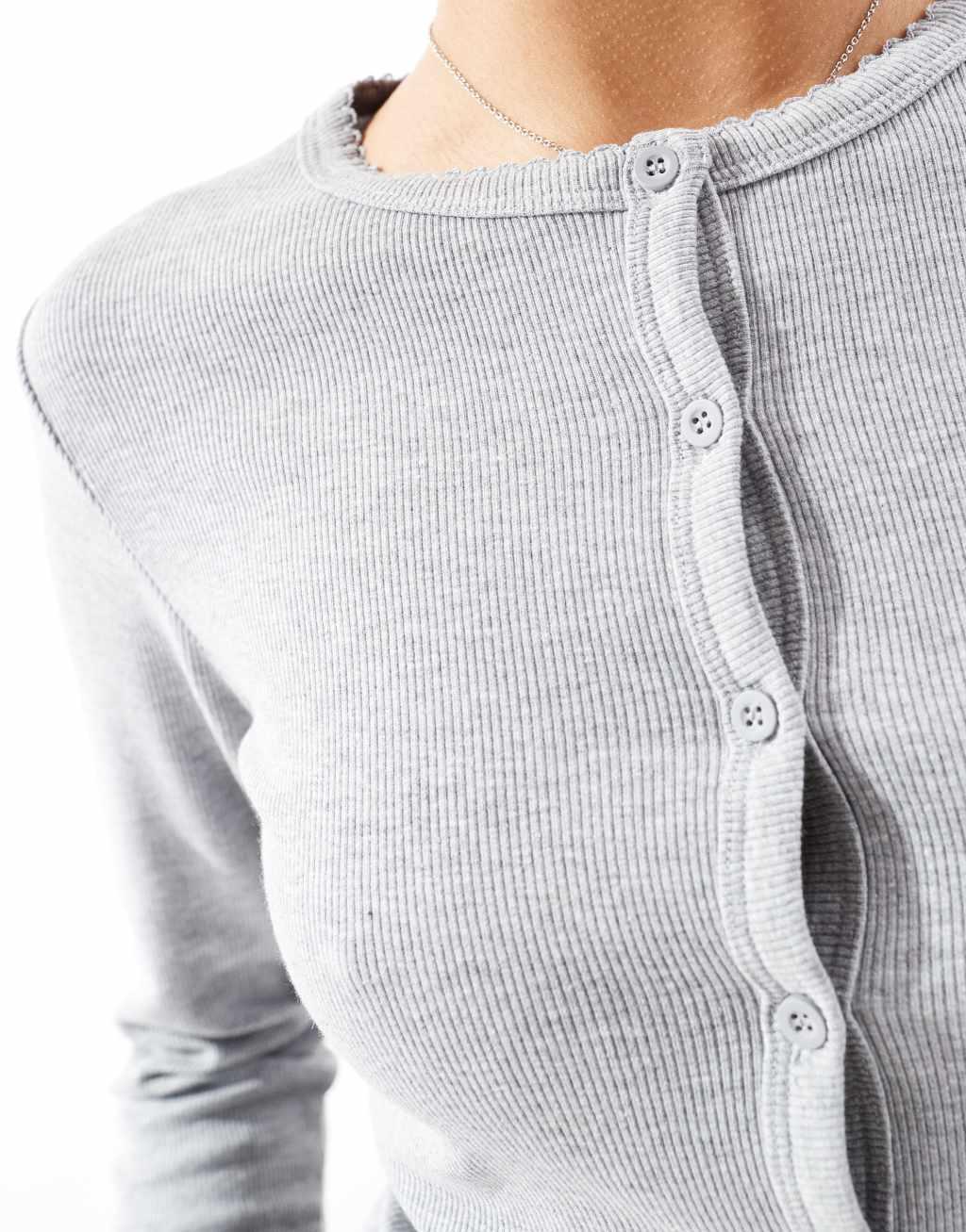 Stradivarius ribbed jersey cardigan in gray Product Image