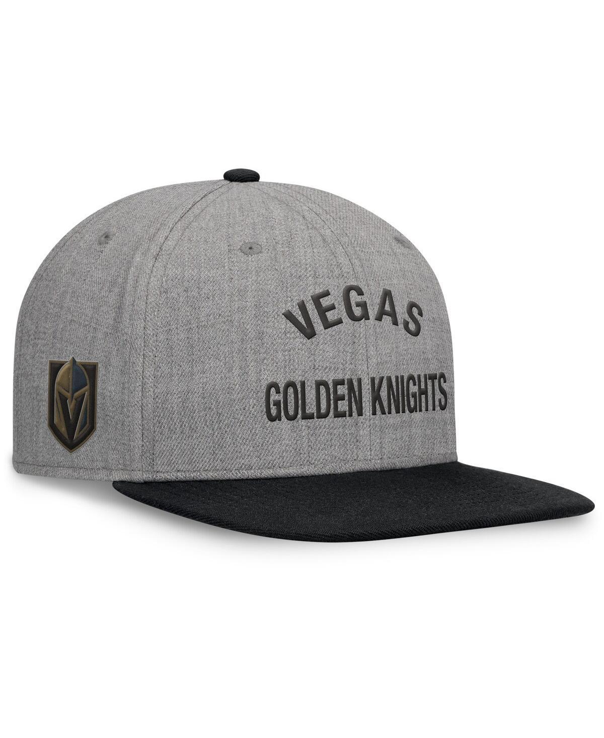 Mens Fanatics Signature Heather Gray Vegas Golden Knights Elements Flat Brim Leather Strapback Hat Product Image