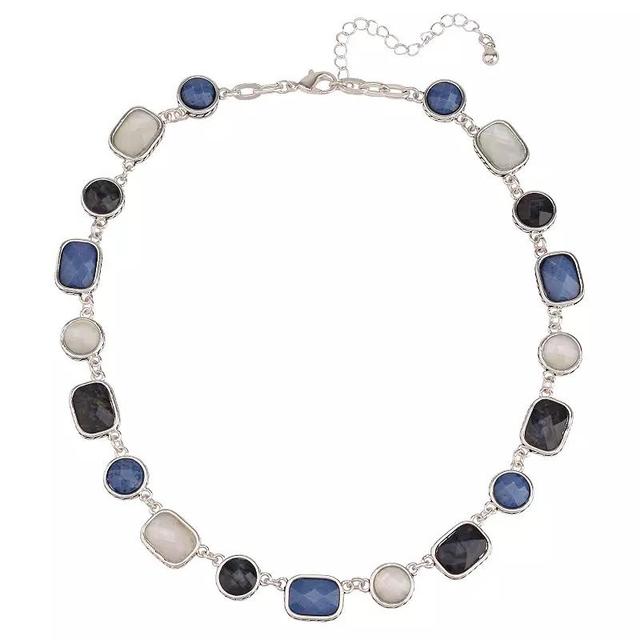 Silver Tone Collar Necklace with Faceted Blue Stones, Womens, None Product Image