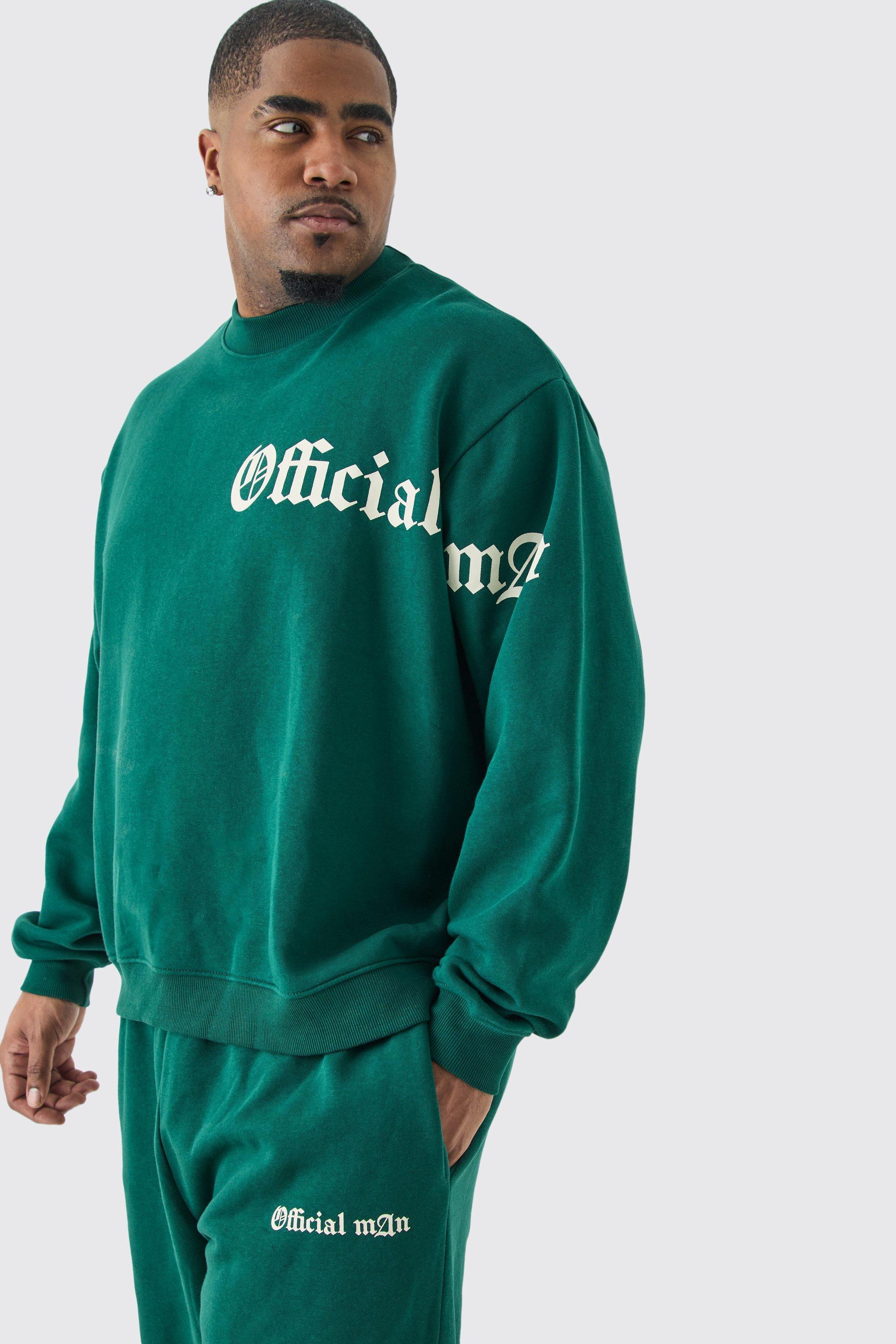 Plus Oversized Boxy Slogan Sweatshirt Tracksuit | boohooMAN USA Product Image