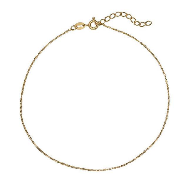 PRIMROSE 18k Gold Over Silver Flat Curb Chain Anklet, Womens Gold Tone Product Image