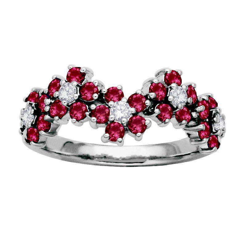 Sterling Silver Lab-Created Ruby & Lab-Created White Sapphire Flower Ring, Womens Red Product Image