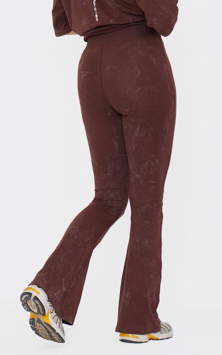 PRETTYLITTLETHING Chocolate Print Washed High Waist Flared Pants Product Image