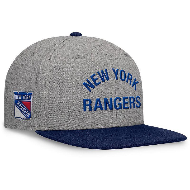 Mens Fanatics Heather Gray New York Rangers Elements Flat Brim Leather Strapback Hat Product Image