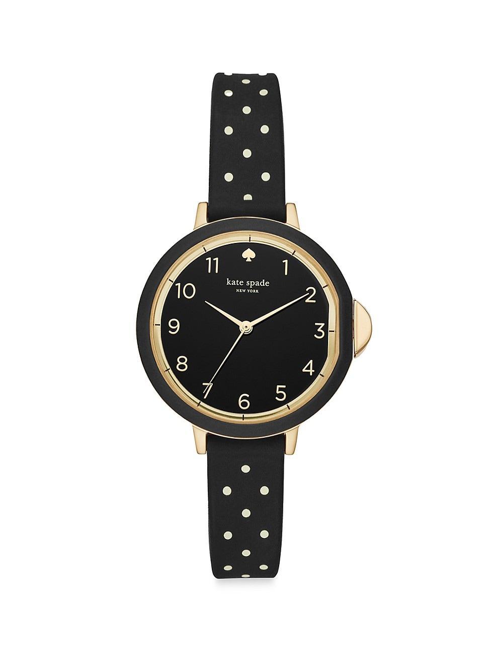 kate spade new york Womens Park Row Black & Ivory Striped Silicone Strap Watch 34mm KSW1313 - Black Product Image