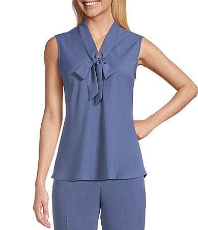 Kasper Sleeveless V-Neck Tie Front Sash Blouse Product Image