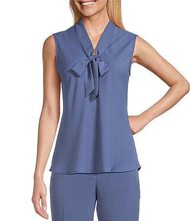 Kasper Tie V-Neck Sleeveless Crepe de Chine Top Product Image