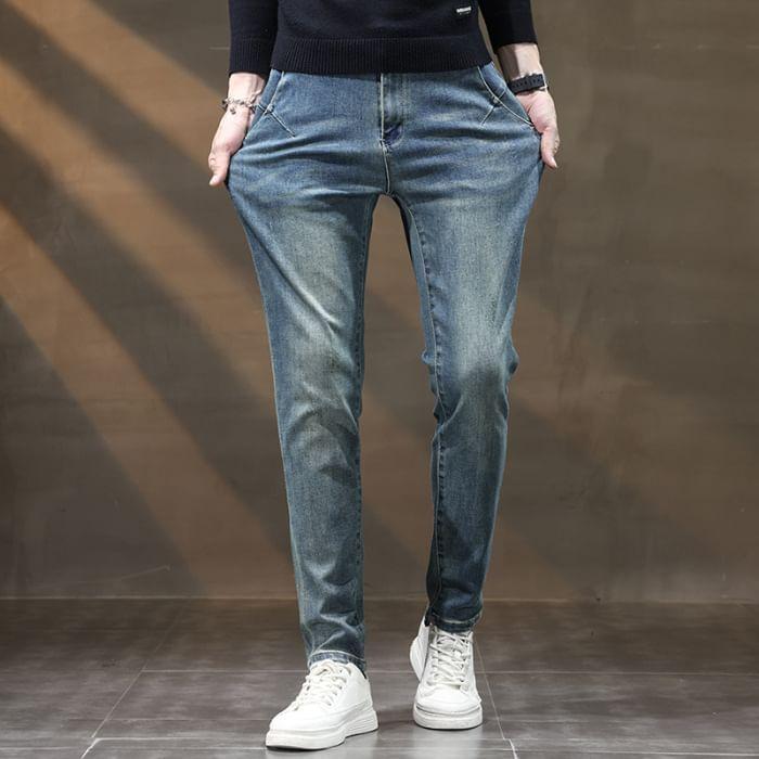 Mid Rise Washed Straight Leg Jeans Product Image