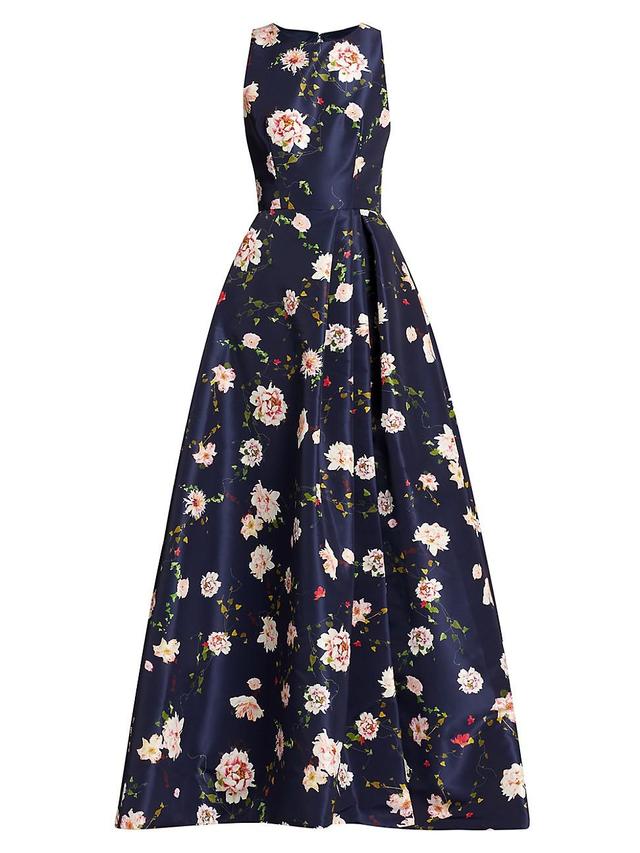 Womens Floral Faille Sleeveless Gown Product Image