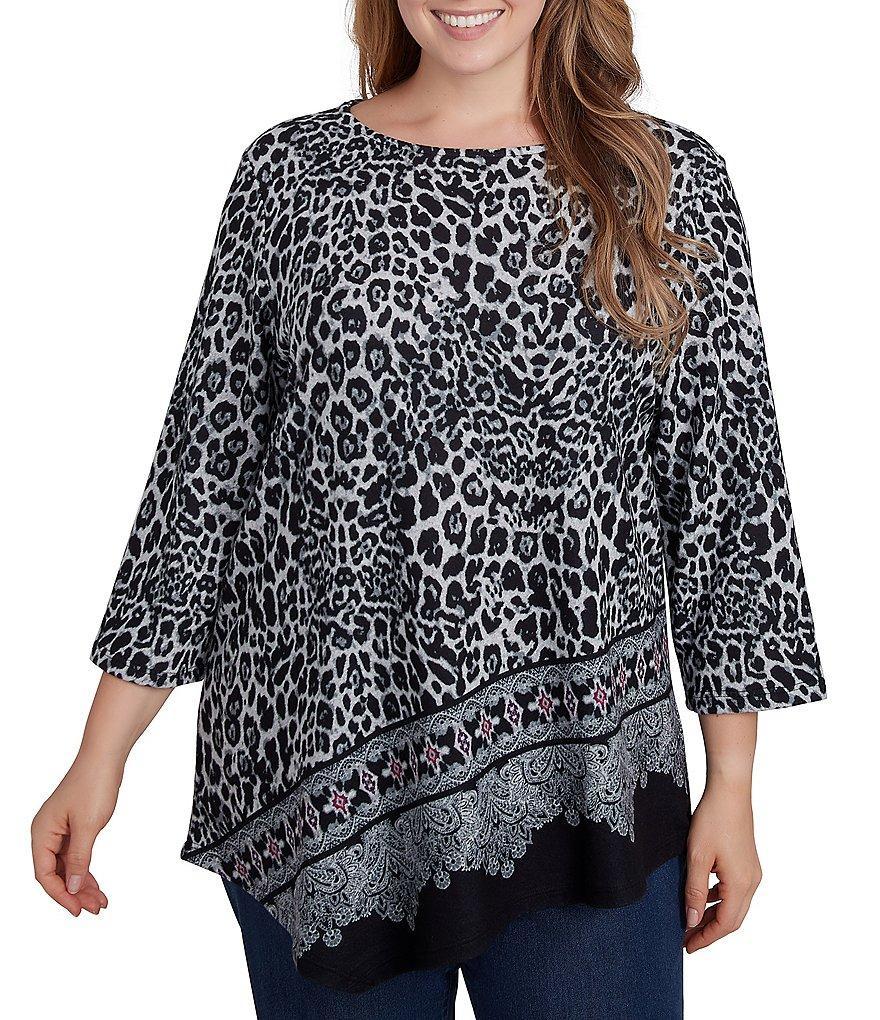 Ruby Rd. Plus Size Knit Paisley Hem Crew Neck 3/4 Sleeve Top product image