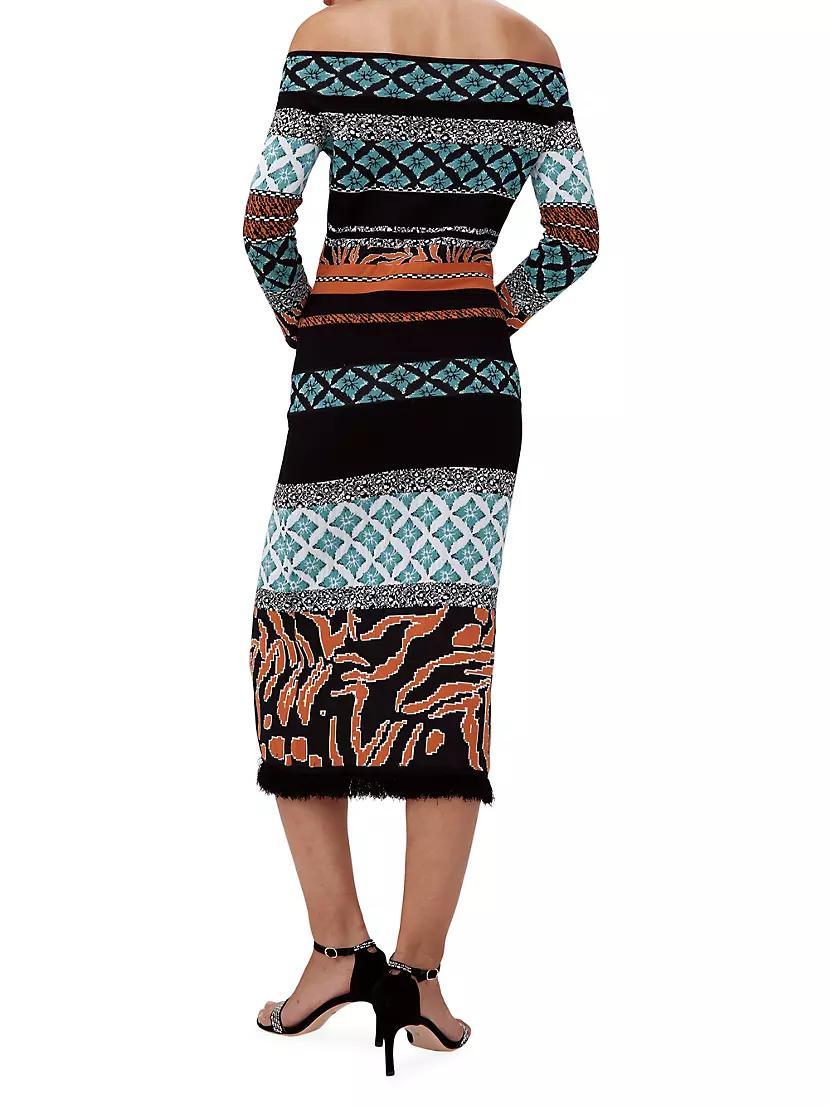 Ellanor Geometric Knit Off-the-Shoulder Midi-Dress Product Image