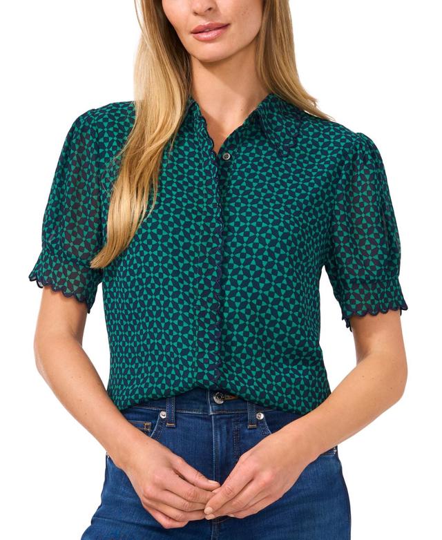 CeCe Womens Scallop-Edge Geo-Print Blouse Product Image