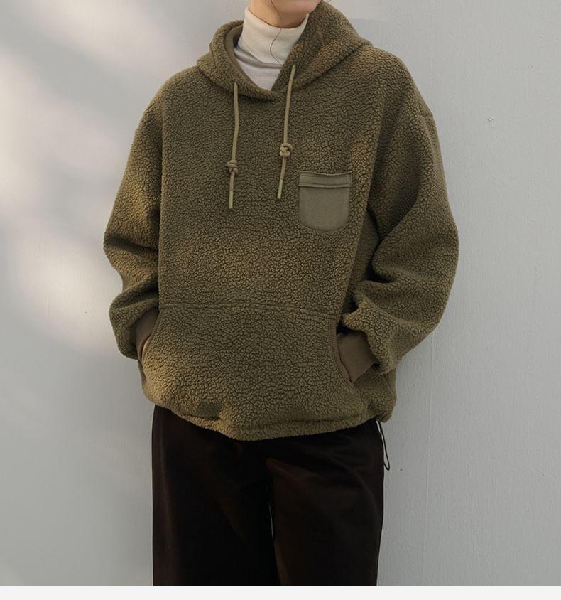 Drawstring Plain Fleece Oversized Hoodie Product Image