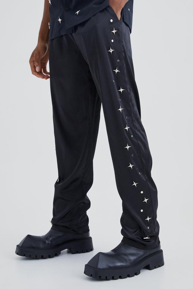 Satin Straight Leg Pants With Embellishment | boohooMAN USA Product Image